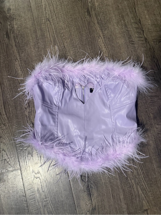 Finesse Tops - Lavender Feather-Trim Bustier Top